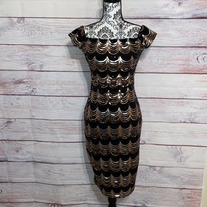 Premier Amour Size 4 Black Velvet Dress with gold and black sequins formal